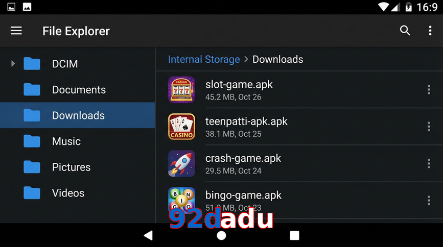 Main screen of 92Dadu gameapk page for PK players